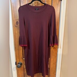 COS Burgundy Long Sleeve Dress with Hot Pink Pleated Cuffs